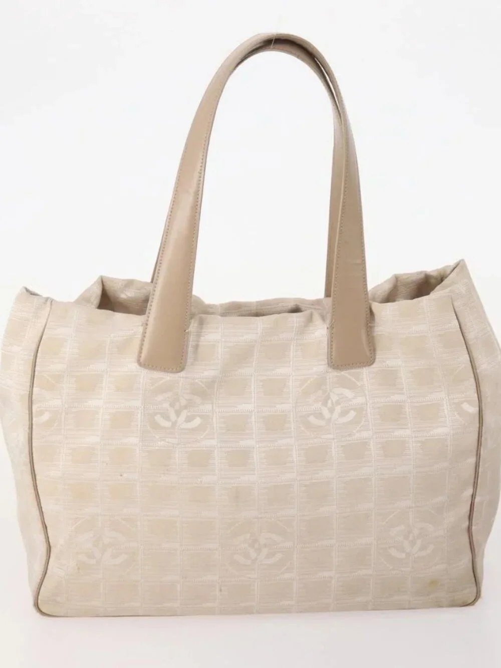 CHANEL New Travel Line Tote Bag Nylon 4 Set Beige CC Auth ti3920